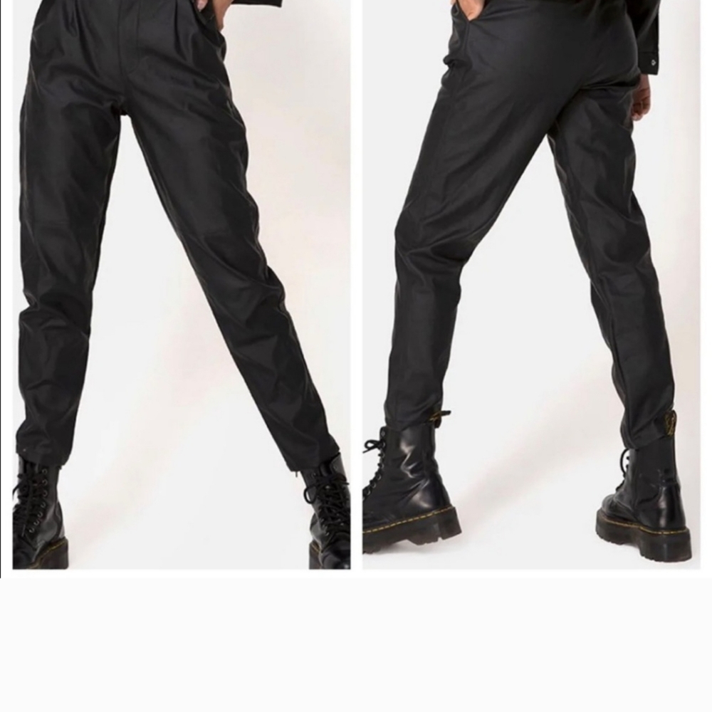 Motel Rocks Black Zastan Faux Leather High Waist Tapered Pants Pleated Front NEW